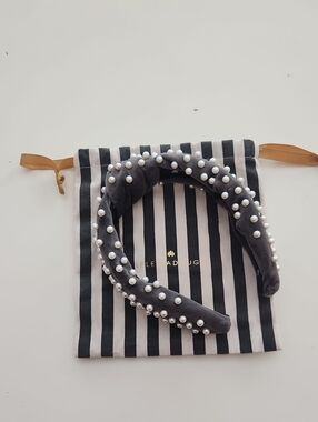 Lele Sadoughi Charcoal Gray Pearl Headband With Dust Bag